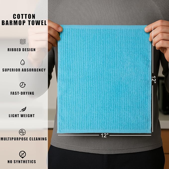 Textila Bar Mop Towels 12x12 Inch – Aqua Blue – Pack of 10 - Image 3
