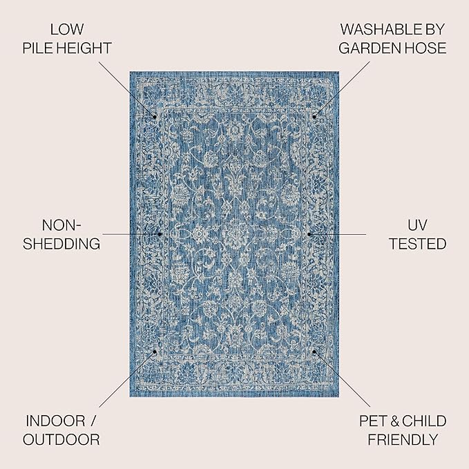 JONATHAN Y Weave Floral Indoor Outdoor Area Rug 8X10 Navy/Gray, Tela Bohemian Textured for Backyard, Patio, Porch, Easy-Cleaning, High Traffic, Pet-Friendly, Non-Shedding (SMB100B-8)