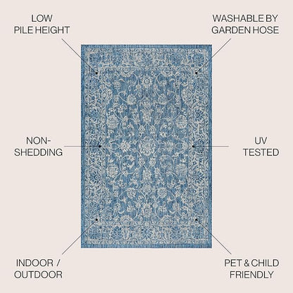 JONATHAN Y Weave Floral Indoor Outdoor Square Area Rug 3X3 Navy/Gray, Tela Bohemian Textured for Backyard, Patio, Porch, Easy-Cleaning, High Traffic, Pet-Friendly, Non-Shedding (SMB100B-3SQ)