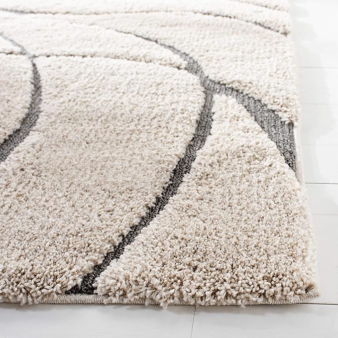 SAFAVIEH Florida Shag Collection Runner Rug - 2'3" x 13', Cream & Grey, Non-Shedding & Easy Care, 1.2-inch Thick Ideal for High Traffic Areas in Living Room, Bedroom (SG471-1180)