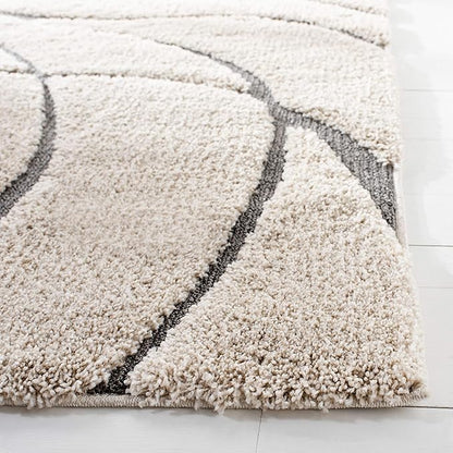 SAFAVIEH Florida Shag Collection Runner Rug - 2'3" x 13', Cream & Grey, Non-Shedding & Easy Care, 1.2-inch Thick Ideal for High Traffic Areas in Living Room, Bedroom (SG471-1180)