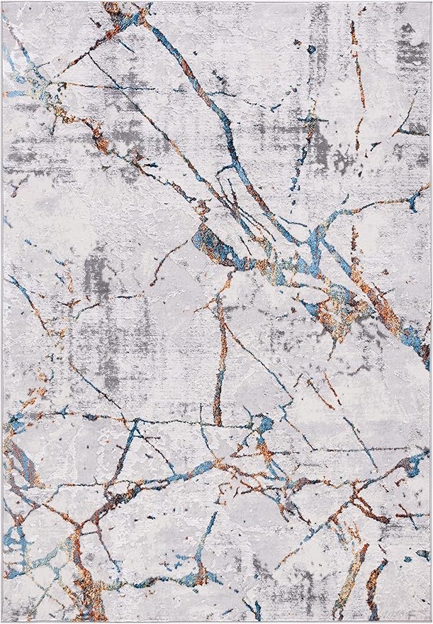SAFAVIEH Amelia Collection Accent Rug - 4'5" x 6'5", Grey & Blue Gold, Modern Abstract Design, Non-Shedding & Easy Care, Ideal for High Traffic Areas in Entryway, Living Room, Bedroom (ALA293M)