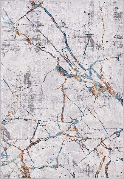 SAFAVIEH Amelia Collection Accent Rug - 4'5" x 6'5", Grey & Blue Gold, Modern Abstract Design, Non-Shedding & Easy Care, Ideal for High Traffic Areas in Entryway, Living Room, Bedroom (ALA293M)
