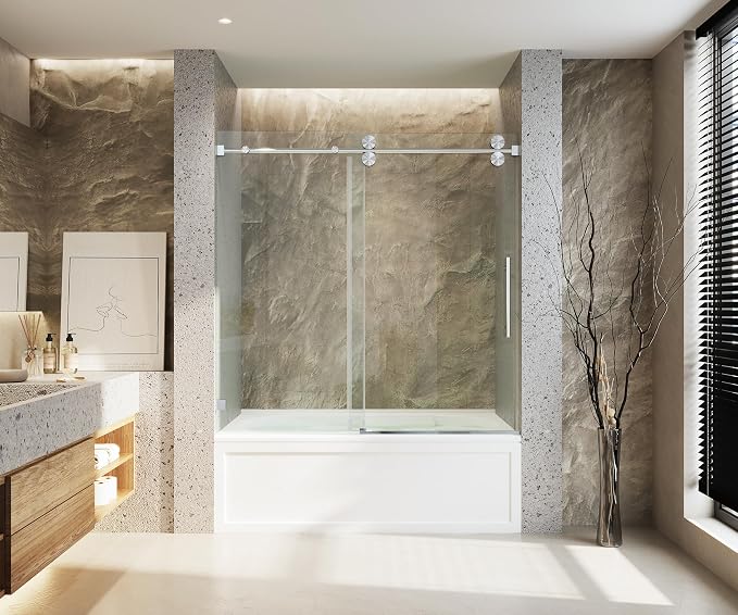 Frameless Bathtub Shower Door, 3/8" Clear Tempered Glass, Waterproof Bathroom by CRISSENSSI