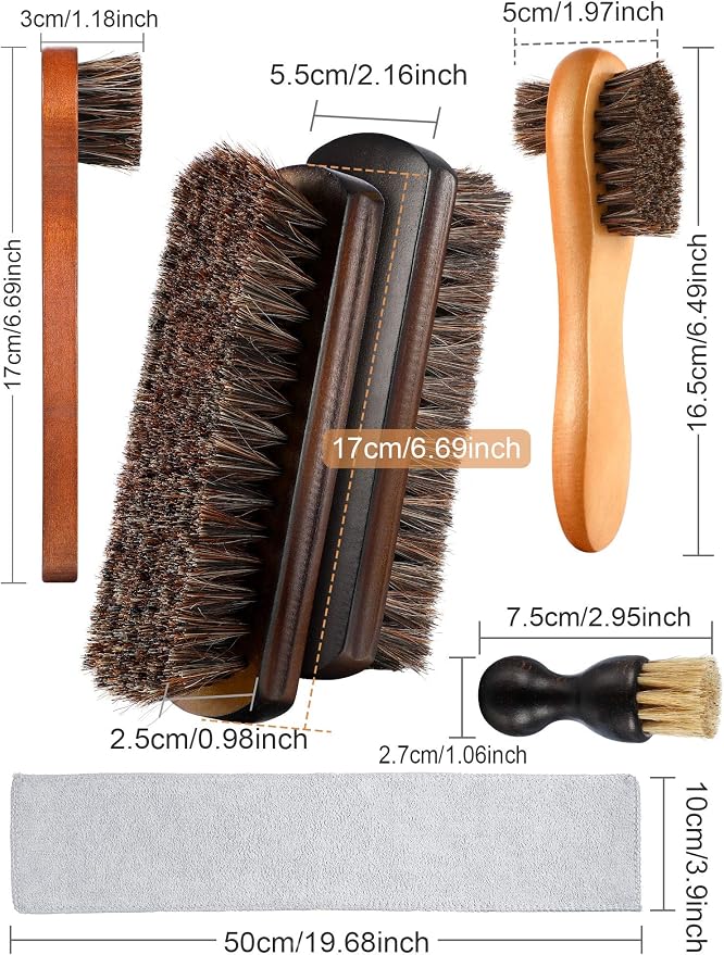 Youngjoy 6 Pieces Horsehair Shine Shoes Brush Kit Polish Dauber Applicators - Image 2