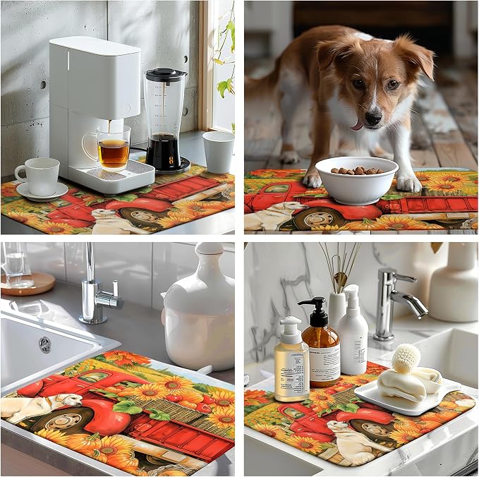 Sunflower Dish Drying Mat Pumpkin Fall Dish Drying Pad Thanksgiving Kitchen - Image 6