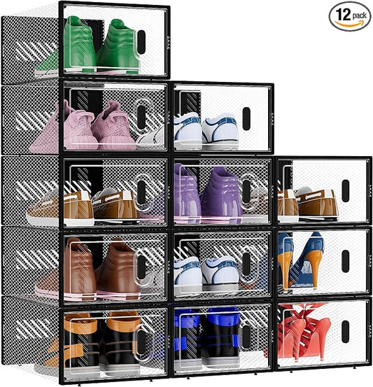 BALEINE 12 Pack Stackable Shoe Storage Boxes Fit Size 11, Thickened Clear Shoe by BALEINE