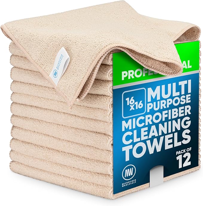 MW Pro Microfiber Cleaning Cloth | Sand | 12 Pack | 16” x 16” | All Purpose by MicrofiberWholesale