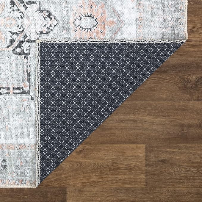 Bloom Rugs Washable Non-Slip 5' x 7' Rug - Gray/Coral Pink Traditional Area Rug for Living Room, Bedroom, Dining Room, and Kitchen - Exact Size: 5' x 7'