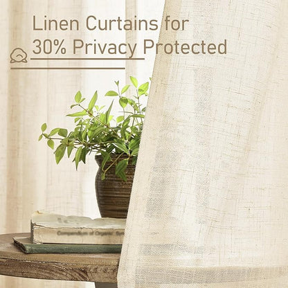LAMIT Beige Linen Curtains for Living Room 80 inch Length, Light Filtering Semi Sheer Panels Back Tab and Rod Pocket Neutral Panels for Bedroom, 2 Panels, 34 x 80 Inch