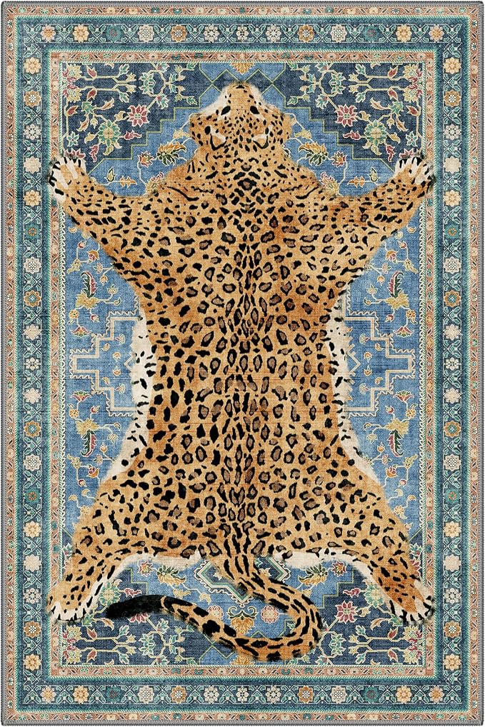 Bavni 4x6 Leopard Rug, Machine Washable Cheetah Animal Print Low Pile Boho - Image 8