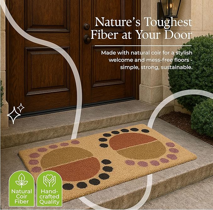 Coir Door Mats 17" X 30", Non-Slip Sturdy, PVC Backed Heavy Duty, Easy to Clean, Ideal for Door Entrance, Patio, Porch, Backyard, Garages, The Geo Circles