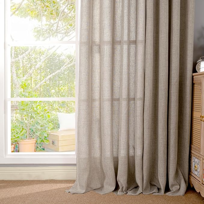 YoungsTex Dark Oatmeal Linen Curtains 63 Inch Length - Image 9