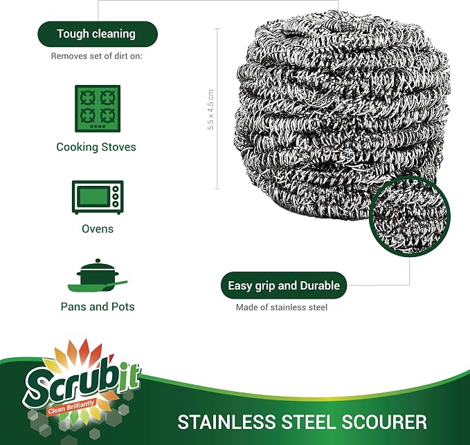 SCRUBIT 6 Pack Stainless Steel Scourers – Steel Wool Scrubber Pad Used - Image 5