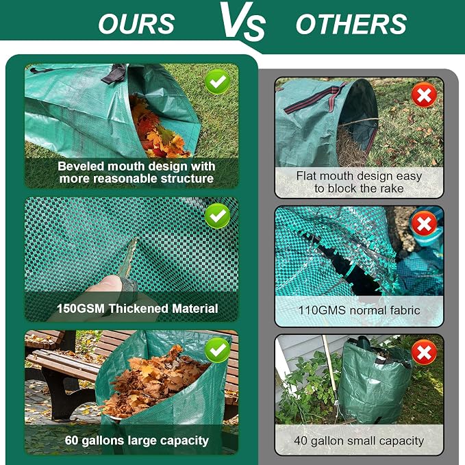 60Gallon Leaf Collector and Adjustable Metal Rake Set, Detachable 18 Tines Leaf - Image 8