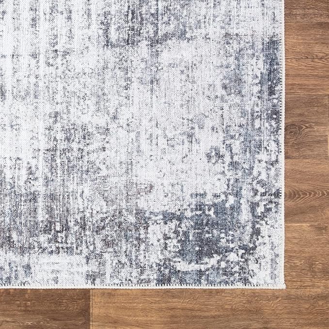 Bloom Rugs Washable Non-Slip 4' x 6' Rug - Gray/Charcoal/Blue Modern Abstract Area Rug for Living Room, Bedroom, Dining Room, and Kitchen - Exact Size: 4' x 6'