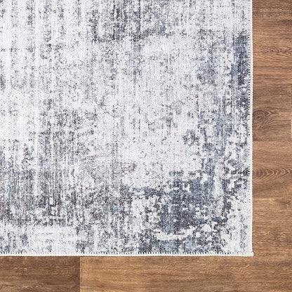 Bloom Rugs Washable Non-Slip 4' x 6' Rug - Gray/Charcoal/Blue Modern Abstract Area Rug for Living Room, Bedroom, Dining Room, and Kitchen - Exact Size: 4' x 6'