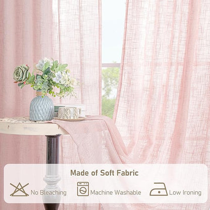 LAMIT Pink Linen Curtains 45 Inch Length 2 Panels, Light Filtering Panels Back Tab and Rod Pocket Country Decor Drapes for Kitchen/Window/Loft Room/Bedroom, 34 x 45 Inch