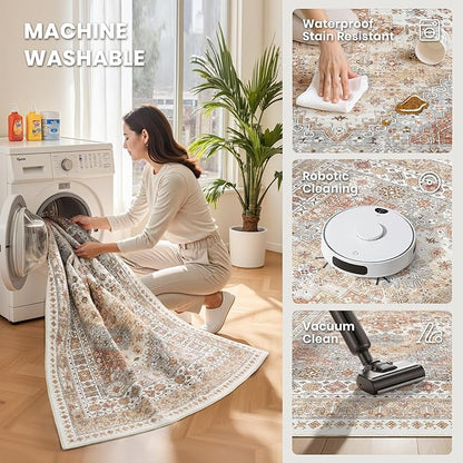 zesthome Runner Rug 2x5 - Stain Resistant Machine Washable Rug, Non Slip Vintage Hallway Runner Rugs, Low Pile Lightweight Runners for Kitchen, Entryway and Corridor