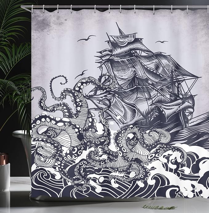 Ambesonne Vintage Art Nautical Shower Curtain Set - Image 3