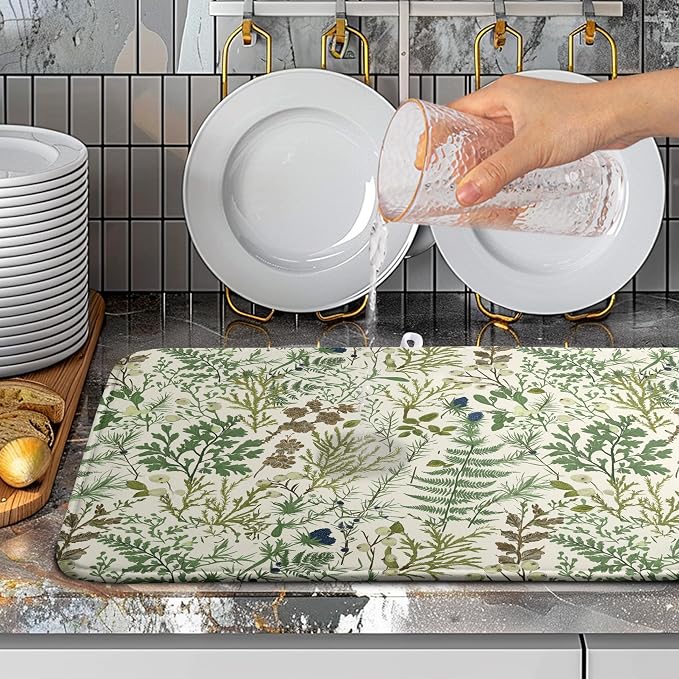 Sage Green Botanical Floral Dish Drying Mat - Image 5