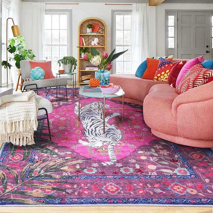 5x7 FT Leopard Rug for Living Room Hot Pink Leopard Vintage Animal Rug by CILEPMID-TimelessComfort