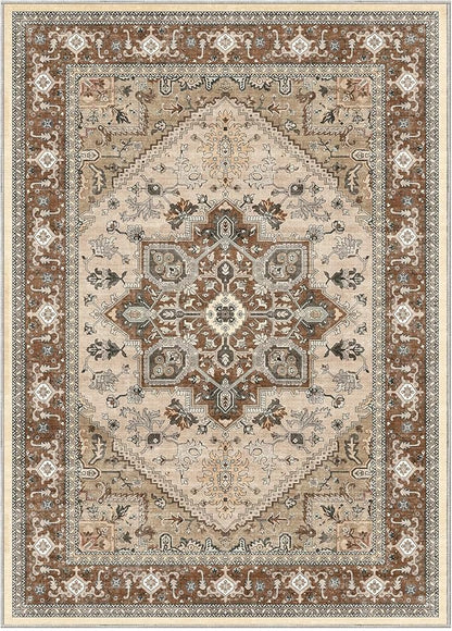 OPPODREAM Thin Area Rugs 3x5, Washable Rugs with Non Slip Backing, Low-Pile Throw 3x5 Carpet, Faux Cashmere 3 x 5 Carpet, Brown