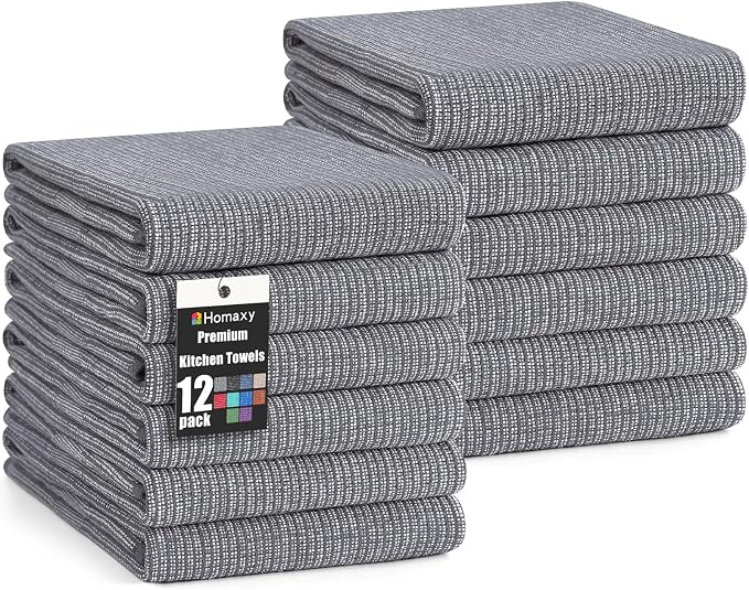 Homaxy Premium Kitchen Towels, Large Cotton Kitchen Hand Towels, Flat and Terry by Homaxy