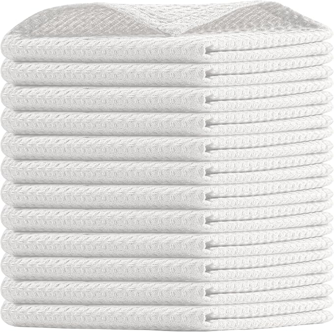 White Waffle Dishcloths, 100% Cotton, Quick Drying, and Machine Washable by HOUSEOFORLO