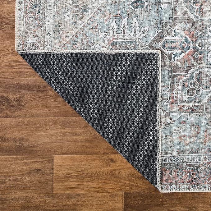 Bloom Rugs Washable Non-Slip 6' x 9' Rug - Light Pink/Light Blue Traditional Medallion Area Rug for Living Room, Bedroom, Dining Room, and Kitchen - Exact Size: 6' x 9'
