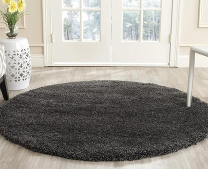 SAFAVIEH Milan Shag Collection 4' Round Dark Grey SG180 Solid Non-Shedding Living Room Bedroom Dining Room Entryway Plush 2-inch Thick Area Rug