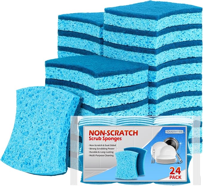 HOMERHYME Non-Scratch Cellulose Scrub Sponges 24 Pack, Kitchen Sponge by HOMERHYME