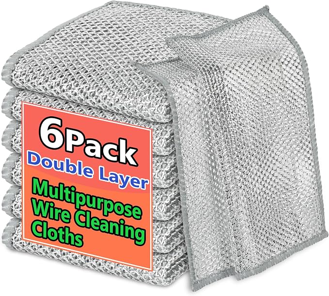 6PCS Double-Layer Wire Dishcloth, Non-Scratch Wire Dishwashing Rags by Unknown