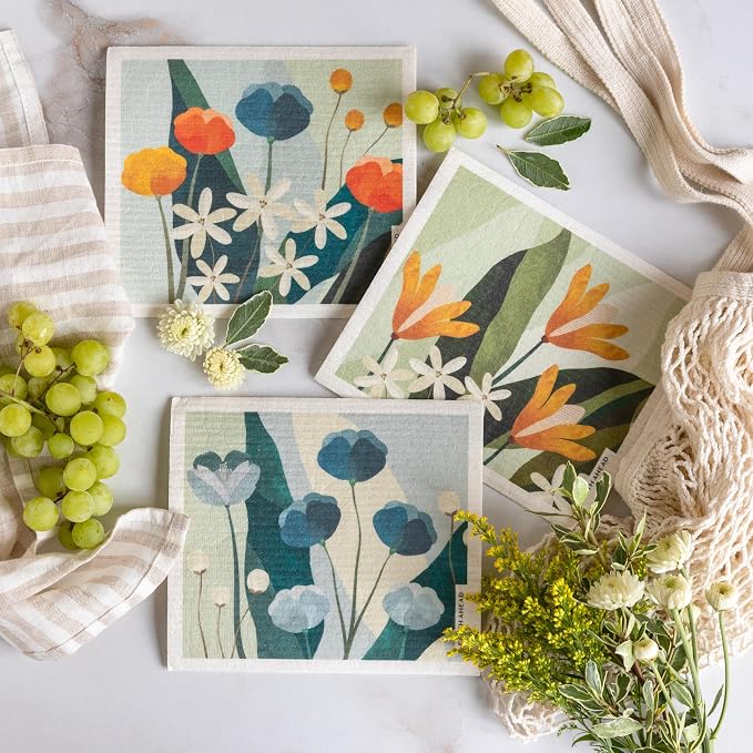 Swedish Dishcloths – Classic Botanical Floral Designs – Reusable Compostable - Image 2