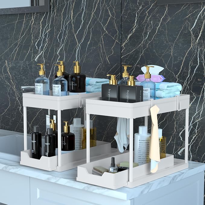 DEKAVA Cabinet, 2 Pack Under Sink Organizer, 2 Tier Sliding Bathroom Kitchen - Image 3