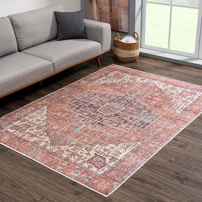 Bloom Rugs Washable Non-Slip 10x14 Rug - Red/Orange/Beige Traditional Oriental Area Rug for Living Room, Bedroom, Dining Room, and Kitchen - Exact Size: 10' x 14'