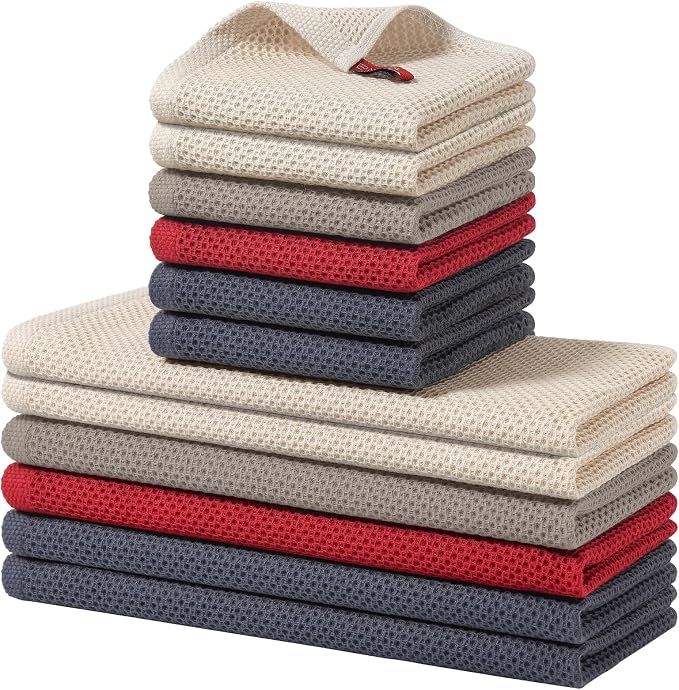 Homaxy 100% Cotton Kitchen Towels and Dishcloths Set, 12 x 12 Inches and 13 x by Homaxy