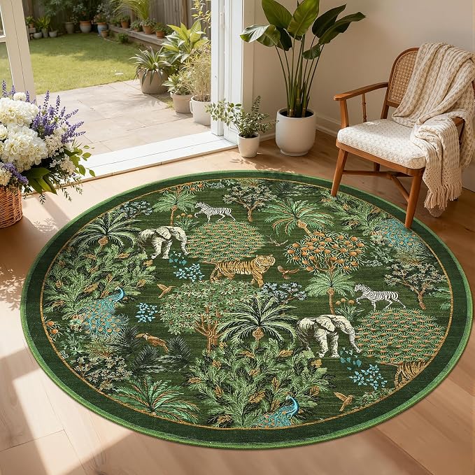 GarveeHome Jungle Round Washable Rugs 6ft Non-Slip Soft Round Rug by GarveeHome