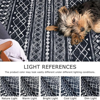 KUTA Boho Runners for Hallways 2x8 Black Moroccan Washable Runner Rug Non-Slip Vintage Kitchen Rugs Ultra Soft Distressed Geometric Floor Carpet for Bedroom Laundry Living Room