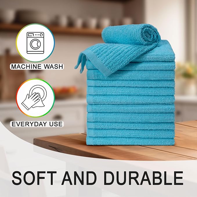Textila Bar Mop Towels 16x19 Inch – Turquoise – Pack of 12, Cotton Dish Cloths - Image 2