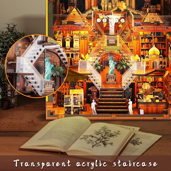 Book Nook Kits for Adults – The World Library Booknook – 3D Wooden Puzzle - Image 4