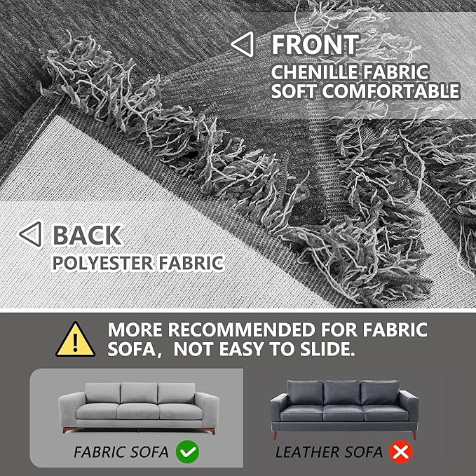 MEETSKY Sectional Couch Covers Sofa Slipcover Couch Protector Covers Universal Fit for Couch 2 Seat Thick Washable Modern Decor for Living Room, 91" x 118", Charcoal Gray