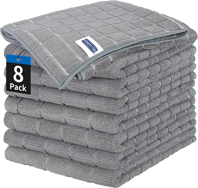 HOMERHYME Kitchen Towels, 8 Pack Microfiber Cleaning Cloth, 270 GSM Checkered by HOMERHYME