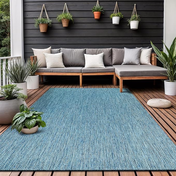 Washable Indoor Outdoor Rug Weather Resistant Carpet Modern Solid for Porch Deck Balcony Backyard Patio Rug 5x7 Aqua Blue