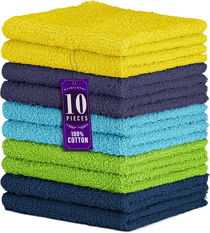 DecorRack 10 Pack 100% Cotton Wash Cloth, Luxurious Soft, 12 x 12 inch Ultra by DecorRack