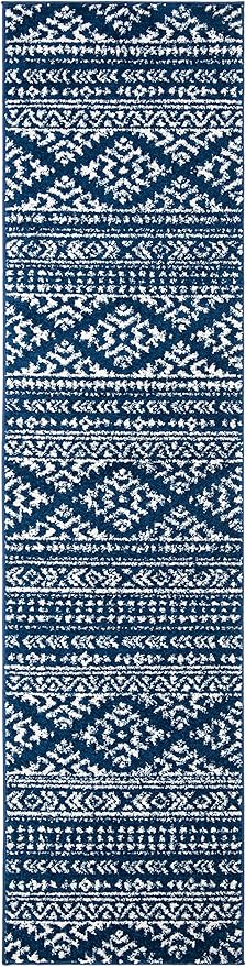 SAFAVIEH Tulum Collection Runner Rug - 2' x 21', Navy & Ivory, Moroccan Boho Tribal Design, Non-Shedding & Easy to Clean, Ideal for Living Room, Hallway, Foyer, Bedroom (TUL272N)