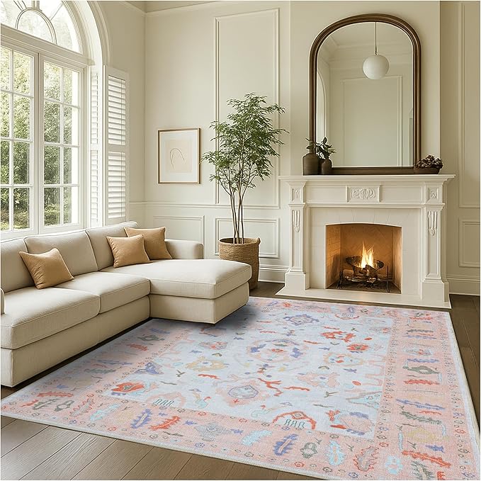 Fame Rugs Modern Oushak Rug 2x3, Vintage Doormat Turkish Colorful Oriental Antique Inspired Washable Small Area Rug, Luxury Living Room Bedroom (995BO, 2' x 3')