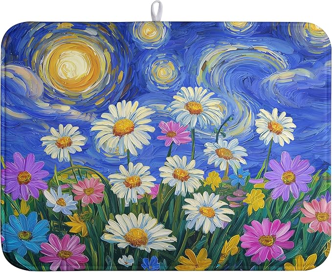 Spring Summer Daisy Floral Dish Drying Mats Spring Flowers Dish Mat Drying Matt by farg