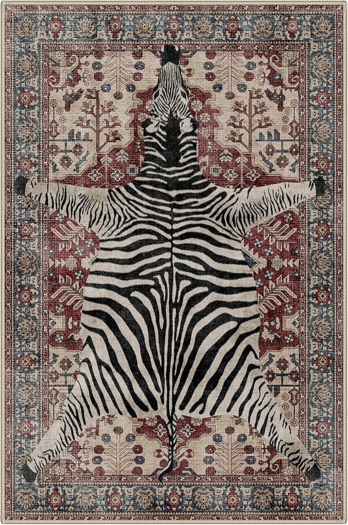 Bavni 2x3 Zebra Rug, Machine Washable Door Mat, Soft Animal Small Boho Rugs Non - Image 8
