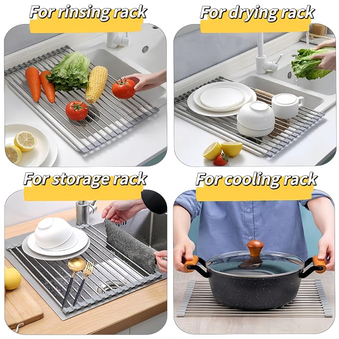Roll Up Dish Drying Rack, 17.7" x 11.8" Over The Sink Dish Drying Rack - Image 5